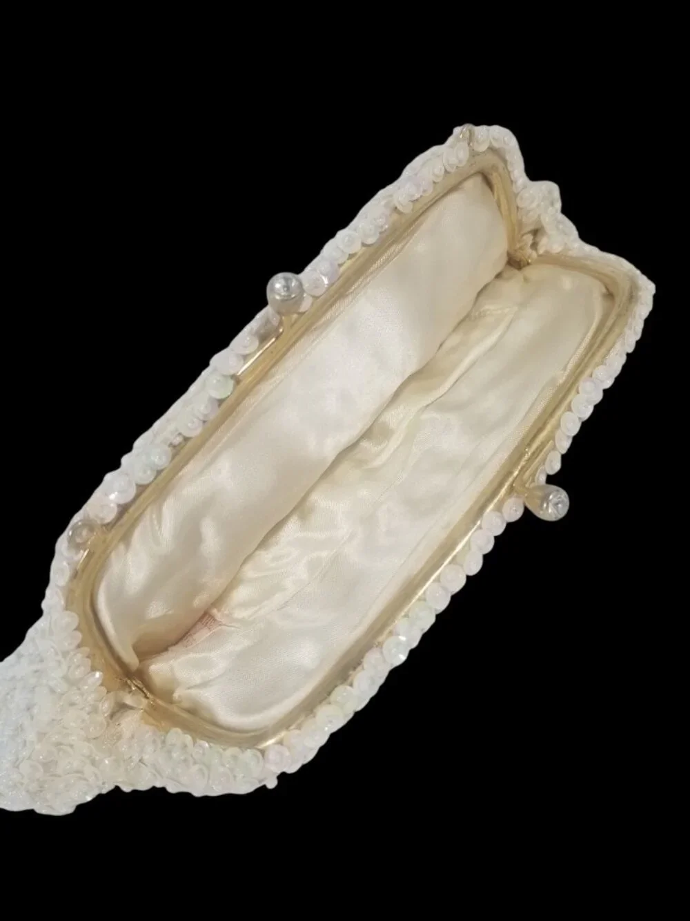 Vintage Beaded Evening Clutch Purse Ivory White Sparkly Iridescent Beads